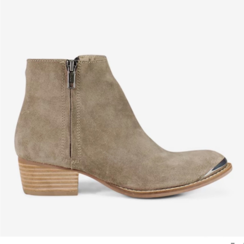 Diba True Tan Suede Leather Star Line Ankle Bootie Double Side Zippers Size 8.5 - Picture 14 of 16